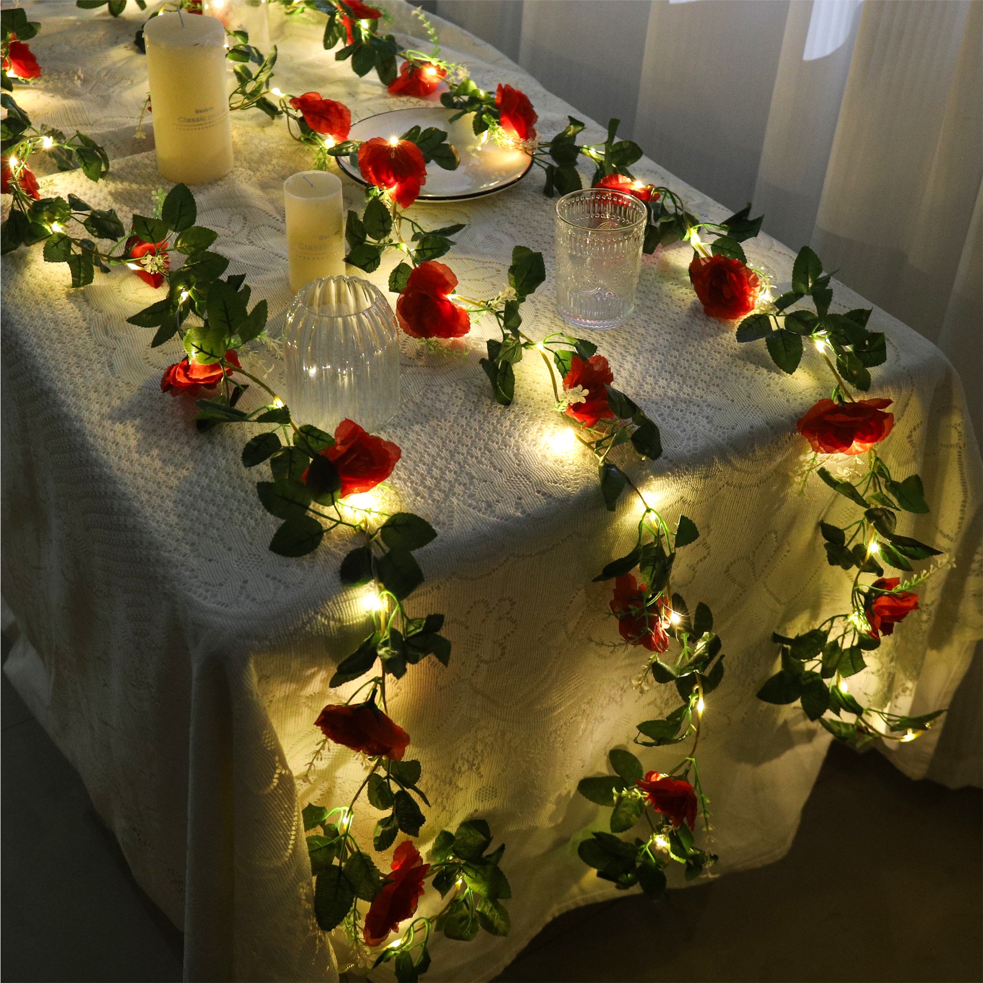 Rose LED Vine Light String Art - Christmas Wreath Fake ulasan dan harga